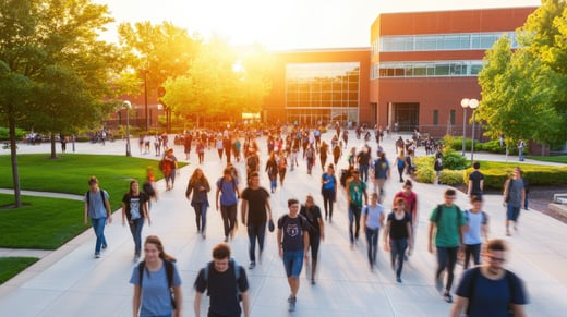 College students walking outside on a college campus